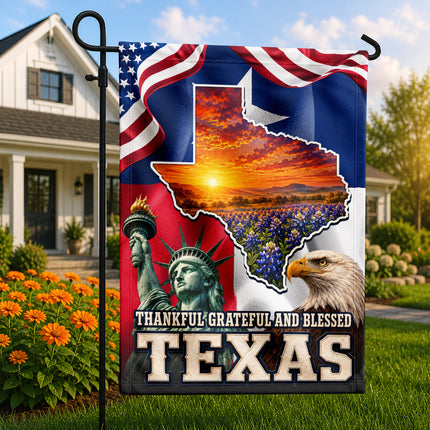 Texas Flag Thankful Grateful Blessed Bluebonnet Eagle Flag