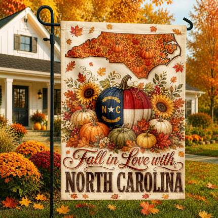 North Carolina Fall in Love Pumpkin Harvest Autumn Flag