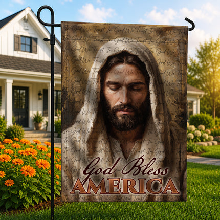 SP-01 Jesus American Flag God Bless America Christian Garden Flag Fourth of July