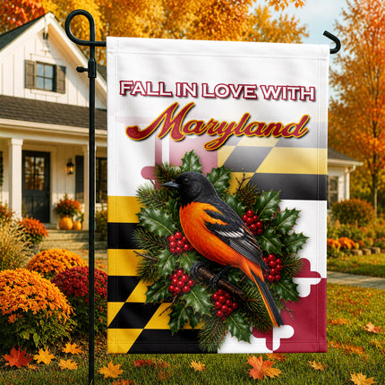 Maryland Fall Flag Fall in Love Oriole State Garden Decor