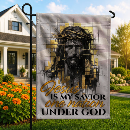 SP-01 Jesus Garden Flag Jesus Is My Savior One Nation Under God Christian Flag