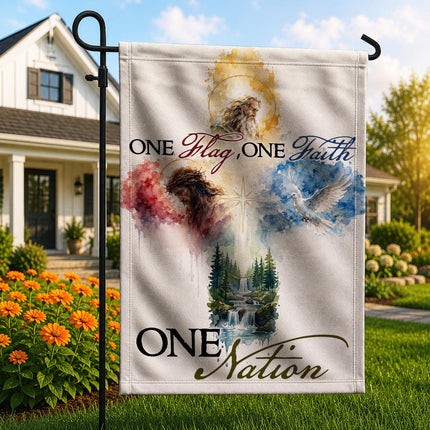 One Flag One Faith One Nation God Inspired Jesus Dove Lion Watercolor Flag