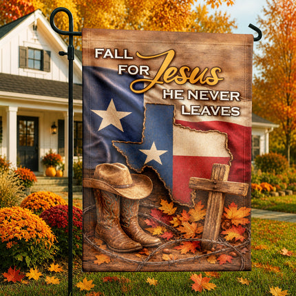 Texas Fall for Jesus Cowboy Cross Western Christian Flag