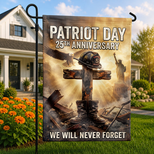 Patriot Day 25th Anniversary Fallen Firefighter Cross and Boots Memorial Flag