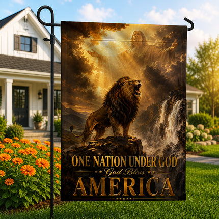 SP-01 One Nation Under God Flag God Bless America Lion Christian Garden Flag