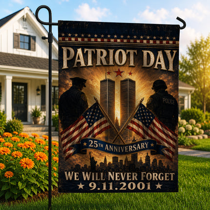 Patriot Day 25th Anniversary Crossed Flags Police Honor Guard Memorial Flag