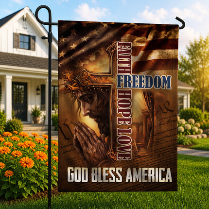 SP-01 Faith Freedom Hope Love God Bless America Jesus Garden Flag Memorial Day
