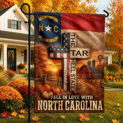 North Carolina Fall in Love Tar Heel Farmhouse Autumn Flag