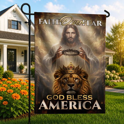 SP-01 King Jesus Flag Faith Over Fear God Bless America Garden Decor