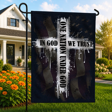 SP-01 In God We Trust One Nation Under God Christian Cross Garden Flag Memorial Day