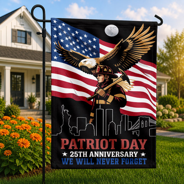 Patriot Day 25th Anniversary Moonlit Eagle Firefighter Skyline Flag