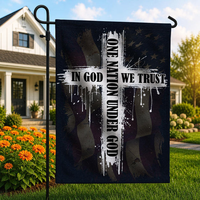In God We Trust Patriotic Cross One Nation Under God Flag