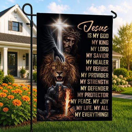 Jesus Is My God My King My Lord Warrior Lion Flag