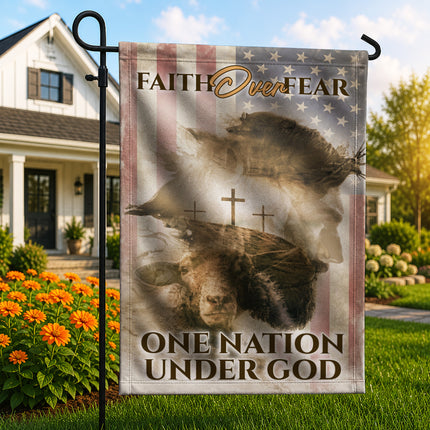 SP-01 Inspirational Christian Flag Faith Over Fear One Nation Under God Memorial Services