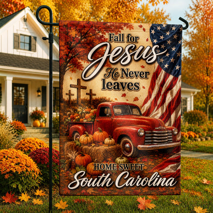 South Carolina Fall for Jesus Vintage Truck Autumn Flag