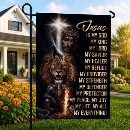 SP-01 Christian Warrior Flag Jesus Is My God Prayer & Spiritual Warfare Garden Flag