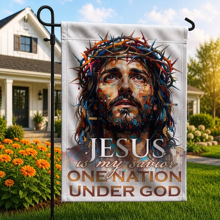 SP-01 One Nation Under God Jesus Is My Savior Christian Garden Flag Family Gatherings