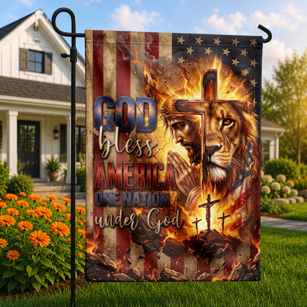 One Nation Under God Christian Flag Jesus Lion Cross God Bless America