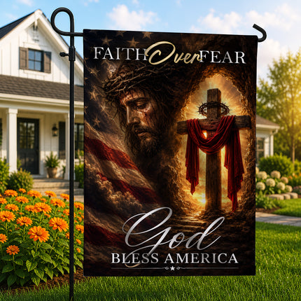 SP-01 Christian Patriotic Decor Flag Faith Over Fear God Bless America National Day of Prayer