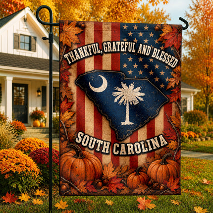 South Carolina Thankful Grateful Blessed Autumn Harvest Flag