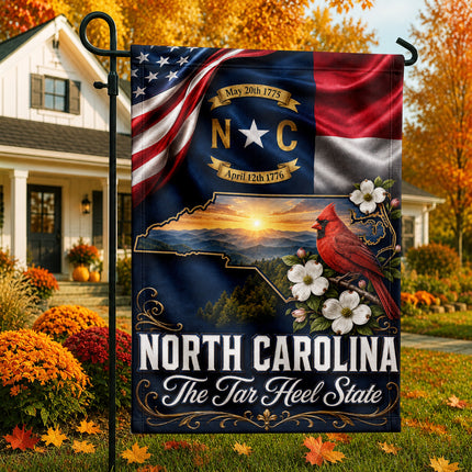 North Carolina Fall Flag Cardinal Tar Heel State Mountain Decor