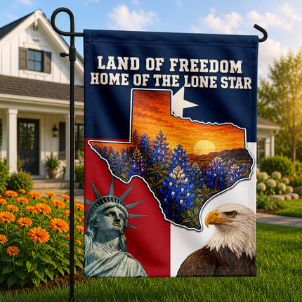 Texas Flag Land of Freedom Bluebonnet Eagle Liberty Flag