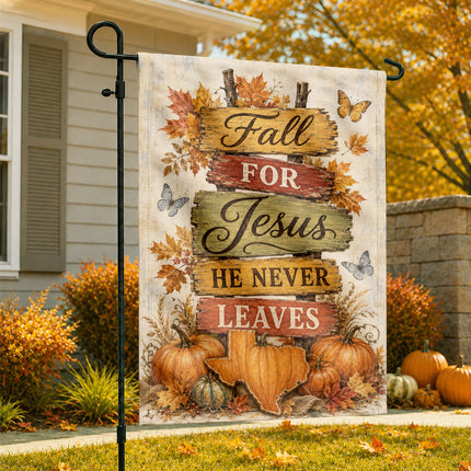 Texas Fall for Jesus He Never Leaves Rustic Pumpkin Christian Flag
