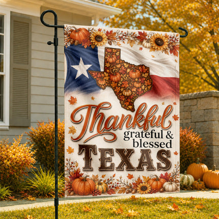 Texas Thankful Grateful Blessed Pumpkin Sunflower Fall Flag