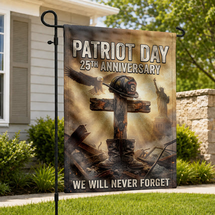 Patriot Day 25th Anniversary Fallen Firefighter Cross and Boots Memorial Flag