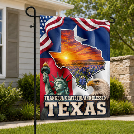 Texas Flag Thankful Grateful Blessed Bluebonnet Eagle Flag