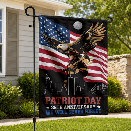Patriot Day 25th Anniversary Moonlit Eagle Firefighter Skyline Flag