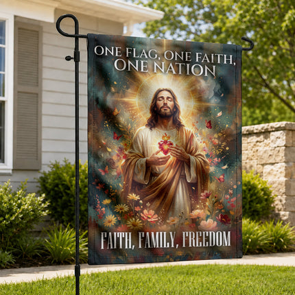 SP-01 Jesus Garden Flag Sacred Heart Faith Family Freedom Holy Week Christmas