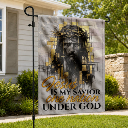 SP-01 Jesus Garden Flag Jesus Is My Savior One Nation Under God Christian Flag