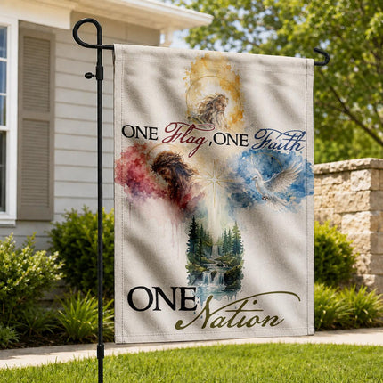 One Flag One Faith One Nation God Inspired Jesus Dove Lion Watercolor Flag