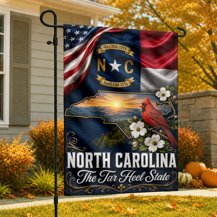 North Carolina Fall Flag Cardinal Tar Heel State Mountain Decor
