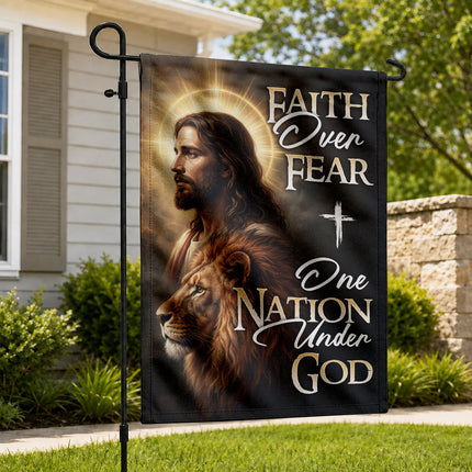 SP-01 One Nation Under God Faith Over Fear Lion of Judah Garden Flag Religious Celebrations