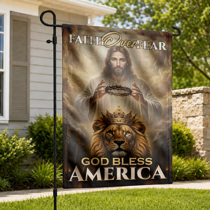 SP-01 King Jesus Flag Faith Over Fear God Bless America Garden Decor