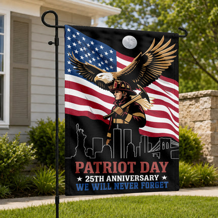 Patriot Day 25th Anniversary Moonlit Eagle Firefighter Skyline Flag