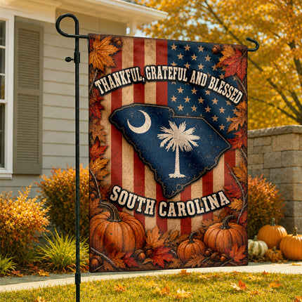 South Carolina Thankful Grateful Blessed Autumn Harvest Flag