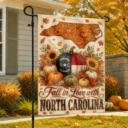 North Carolina Fall in Love Pumpkin Harvest Autumn Flag