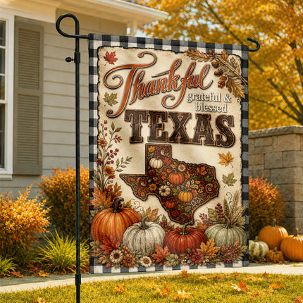 Texas Thankful Grateful Blessed Pumpkin Harvest Fall Flag