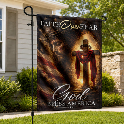 SP-01 Christian Patriotic Decor Flag Faith Over Fear God Bless America National Day of Prayer