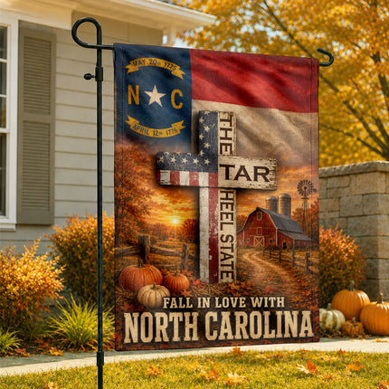 North Carolina Fall in Love Tar Heel Farmhouse Autumn Flag