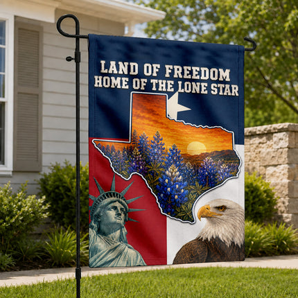 Texas Flag Land of Freedom Bluebonnet Eagle Liberty Flag