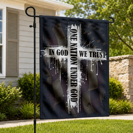 SP-01 In God We Trust One Nation Under God Christian Cross Garden Flag Memorial Day