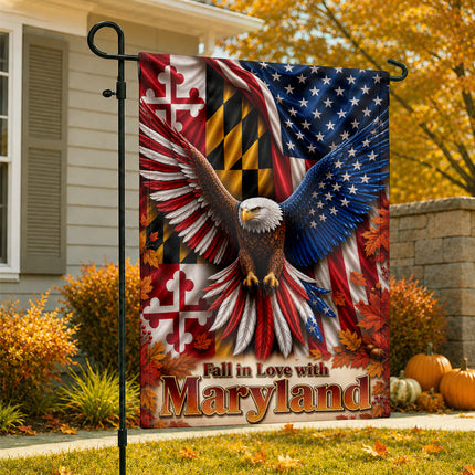 Maryland Fall in Love Patriotic Eagle Autumn Leaves Flag