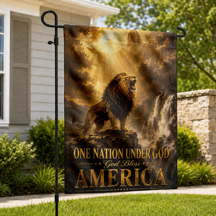 SP-01 One Nation Under God Flag God Bless America Lion Christian Garden Flag