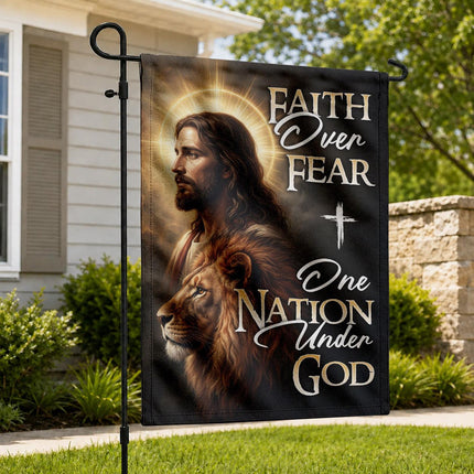 Faith Over Fear Jesus Lion Halo One Nation Under God Flag