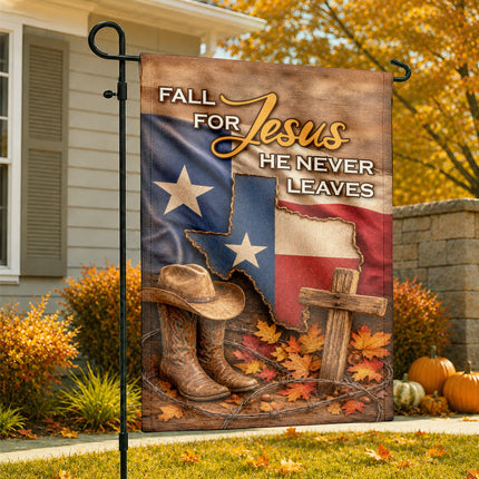 Texas Fall for Jesus Cowboy Cross Western Christian Flag