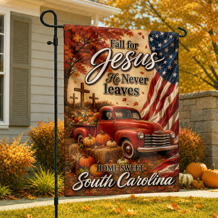 South Carolina Fall for Jesus Vintage Truck Autumn Flag